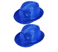 AKOOSY 2pcs Sequin Top Hat Adult Sequins Dress up Hats Brim Iridescent Funky Magician Women Swift Chic Birthday Party Accessory Eve Show Flash Blue