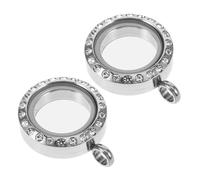 AKOOSY 2pcs Stainless Steel Photo Frame Pendant Necklace Transparent Round Floating Locket for Women Scratch Resistant Durable Glass Charm for Special Occasions and Cultural Keepsakes