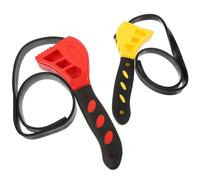 AKOOSY 2pcs Universal Rubber Strap Oil Filter Wrenches Set 6" Yellow 8" Red Adjustable Multifunctional Belt Wrench for Mechanics Plumbing Jar Opener Fuel Filter Removal