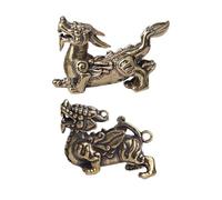 AKOOSY 2PCS Vintage Brass Pi Yao Keychain Pendant Creative DIY Desktop Ornament for Home Decor Retro Feng Shui Brass Craft Accessories