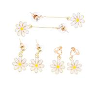 AKOOSY 3 Pairs Daisy Ear Clips Earrings for Women Flower Studs Jewelry Comfortable Daily Wear Boho Style Fashionable Accessories