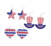 AKOOSY 3 Pairs Independence Day American Flag Earrings Stylish Star Studs Decorative Jewelry for Women Daily Wear Party Accessories for Mothers