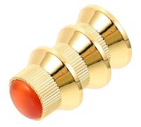 AKOOSY 3 PCS Metal Bass Guitar Volume Tone Control Knobs with Red Inlay Domed Hat Bell Style Replacement for Electric Guitars Easy to Install with Glossy Plated Surface