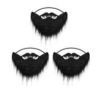 AKOOSY 3pcs Black Fake Mustaches with Elastic Band Cloth Material Costume Accessory for Halloween Party Costume and Masquerade Cosplay