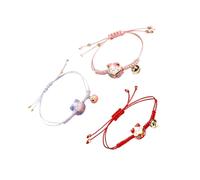 AKOOSY 3pcs Handmade Braided Cat Bracelets Bells, Lucky Red and Blue String Wristbands for Women, Cute Kawaii Cat Charm Accessories for Protection and Fortune