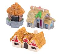 AKOOSY 3pcs Mini Garden Houses Resin Figurines Rustic Thatched Cottage Desktop Ornaments for DIY Fairy Garden Landscaping Micro Landscape Decor Craft