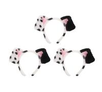 AKOOSY 3pcs Plush Dalmatian Dog Ears Headbands for Adults, Soft Black and White Spotted Animal Ear Headband Set, Halloween Cosplay Party Accessories for Women and Men
