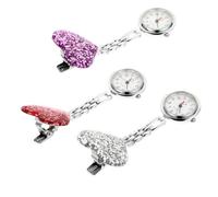 AKOOSY 3Pcs Purple Love Shaped Nurse Pocket Watches, Alloy Hanging Clip-On | Glass Mirror Faces, Quartz Time Display, Decorative Style, Easy Wearing Design, Suitable for Healthcare Friends and Students