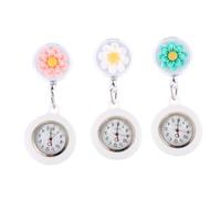 AKOOSY 3pcs Silicone Nurse Fob Watches with Flower Design, Portable Retractable Badge Pocket Watches for Women Nurses, Quartz Movement, Colorful Tea Flower Set for Healthcare