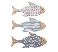 AKOOSY 3pcs Wooden Fish Wall Art Rustic Coastal Beach House Decor | Natural Solid Wood, Hanging Hardware and Pre-drilled Holes, Double Sided Tape, Seaside Themed Accessories