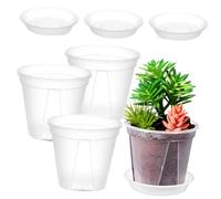 AKOOSY 4 Pcs Plastic Flower Pots with Tray Sturdy PP Material Breathable Planters for Indoor Outdoor Garden Space-saving Design Suitable for Succulents Strawberries Orchids and Small