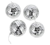 AKOOSY 4 Pieces 8cm Glass Reflective Sphere Mirror Balls Ornament Set for 90s Party Decorations Cake Embellishment Bar Disco Ball Ornaments for Birthday and Nye Events