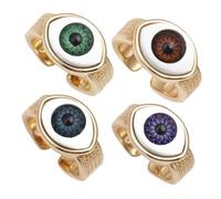 AKOOSY 4pcs Adjustable Evil Eye Rings Hip Hop Punk Open Rings for Men and Women Gold Plated Copper Gothic Finger Jewelry for Trendy Aesthetic Style