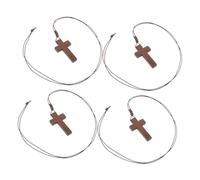 AKOOSY 4pcs Adjustable Wood Cross Necklace Lightweight Crucifix Cord Pendant for Men Women Easter Religious Jewelry and Vehicle Decoration