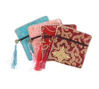 AKOOSY 4pcs Brocade Jewelry Pouch with Zipper Elegant Satin Fabric Embroidered Bag Organizer for Travel and Daily Use Womens Stylish Lipstick and Jewelry Storage Bags