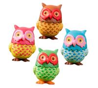 AKOOSY 4pcs Mini Resin Owl Figurines Realistic Owl Ornaments in Coffee Blue Green Rose Red Lifelike Fake Birds Decor for Garden Home Party Cake and Wedding Decoration