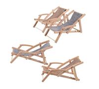 AKOOSY 4pcs Miniature Wooden Beach Chair Model Folding Deck Chairs for Dollhouse Furniture Lifelike Craft Decoration Durable Wood Build for Photography Props and Gift Collections
