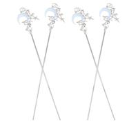 AKOOSY 4pcs Moon-shaped Hair Chopsticks for Women, Silver Metal and Crystal Material, Sturdy and Shiny Updo Hair Accessories, for Parties and Modern Outfits