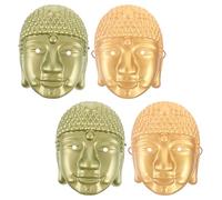 AKOOSY 4pcs Traditional Buddha Head Mask Set - Realistic Full Face Buddhist Costume Accessories for Halloween Cosplay Mardi Gras Party, Includes Gold Blue-green Buddha Masks