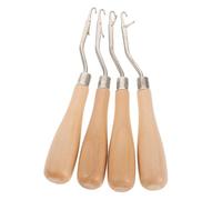 AKOOSY 4pcs Wood Handle Crochet Hooks with Bent Ergonomic Grip Multi-Function Latch Braid and Hair Needles for Dreadlock Styling Carpet Weaving and DIY Crafting Tools