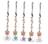 AKOOSY 5Pcs 8ml Car Hanging Perfume Bottles with Colorful Daisy Crystal Clover Caps, Essential Oil Diffuser Pendant for Vehicle Interior Aromatherapy