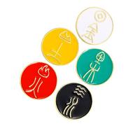 AKOOSY 5pcs Chinese Five Elements Brooch Pins Set Gold Tone Metal Lapel Pins with Wood Fire Earth Metal Water Characters Decorative Clothing and Backpack for Men and Women