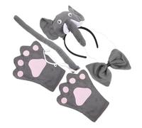 AKOOSY 5Pcs Elephant Costume Set Grey Cartoon Headband Nose Bow Tail Gloves for Adults Elastic Cosplay Props for Stage Performance Party Dress Up