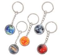 AKOOSY 5Pcs Noctilucent Solar System Glass Ball Keychains, Dual-Sided Planet Key Ring Set Earth, Mars, Sun, and Moon, Unique Universe Bag Hanging Pendant for Boys Accessories