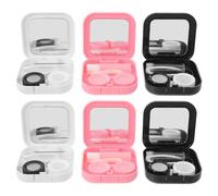 AKOOSY 6 Sets Contact Lens Case Travel Kit with Portable Plastic Square Design, Built-in Mirror, Solution Bottle and Applicator for Daily and Outdoor Use