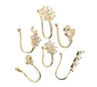 AKOOSY 6pcs Adjustable Non Piercing Nose Ring Cuff for Women and Men Copper Micropaved Star Moon Flower Faux Nose Jewelry Clips with Stylish Creative Shapes