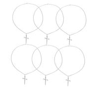 AKOOSY 6pcs Men Large Stainless Steel Cross Pendant Necklaces Lightweight Prayer Jewelry Hip Hop Street Dance Style Religious Faith Accessories Silver