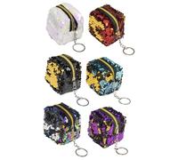 AKOOSY 6pcs Sequin Mini Coin Purses Cubic Change Bags for Women Compact Wallets Gift Red Purple Green