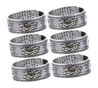 AKOOSY 6pcs Vintage Chinese Metal Finger Rings for Men Creative Luck Amulet Rings with Wealth Symbol Smooth Comfortable Fit Antique Style Jewelry