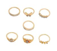 AKOOSY 7pcs Vintage Alloy Rhinestone Rings Set for Women Fashion Leaf Butterfly Flower Finger Jewelry Golden Tone Stylish Stackable Knuckle Rings for Parties and Daily Wear
