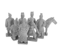 AKOOSY 8pcs Mini Terracotta Soldier Figurines Grey PVC Ancient China Statues for Desk Decor Office Display Collectible Cultural Ornaments