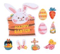AKOOSY 9pcs Easter-Themed Embroidered Iron-on Patches Set, Cartoon Bunny and Colorful Egg Appliqué for Jeans, Jackets, Hats, and Clothes Repair Or Decoration