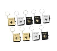 AKOOSY 9pcs Religious Bible Keychains Mini Bible Book Pendants Key Rings Set Gold Black Silver for Sunday School Teachers Backpack Ornaments Christian