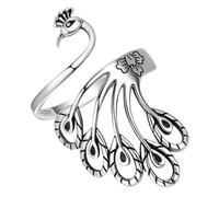 AKOOSY Adjustable Vintage Peacock Ring for Women Open Band Wide Face Ethnic Style Silver Tone Crochet and Knitting Yarn Guide Finger Ring Random Color Random Color