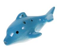 AKOOSY Alto Ceramic Dolphin Ocarina 6-hole Musical Instrument for Beginners Students Light Blue Curved Tail Design