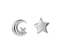 AKOOSY Asymmetric Moon and Star Earrings Silver Mini Studs for Women Stylish White Gold Ear Drops Comfortable Fashion Jewelry for Parties and Daily Wear