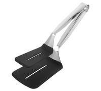 AKOOSY BBQ Tongs with Black Silicone Head Multipurpose Kitchen Clamp for Steak Fish Bread Heat Resistant Rustproof Cooking Essential for Barbecue Camping and Home Use