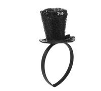 AKOOSY Black Mini Top Hat Sequin Headband Comfortable Plastic Hairband with Bow Fits Most Adults, for Halloween and Cosplay Party Accessories