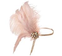AKOOSY Blush Pink Plume Headband 1920s Flapper Headpiece Tassel Vintage Hair Accessory for Women Prom Party Bridal Fascinator