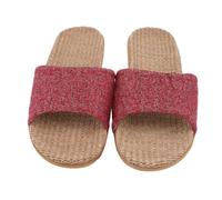 AKOOSY Breathable Linen Household Slippers for Couples Sweat-absorbing Summer Indoor Footwear Lightweight Red Slip Home and Casual Wear