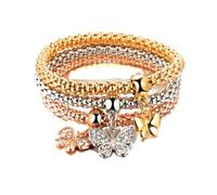 AKOOSY Chain Bracelet Pendant Corn and Popcorn Elastic Crystal Butterfly with 3pcs Set, Alloy Tricolor Design, Easy to Put and Take, for Time and Halloween Women Graduation