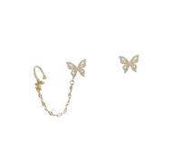 AKOOSY Chic Asymmetric Butterfly Ear Bone Clip Earrings with Rhinestone Inlay Durable Fashionable Ear Decors for Women Daily Wear Madam Rings
