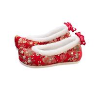 AKOOSY Chinese Style Embroidered Cloth Shoes with Hidden Wedge Heel Breathable Flat Hanfu Slippers for Women Lightweight Sole Floral Stitch Design Comfortable and Fashionable Footwear