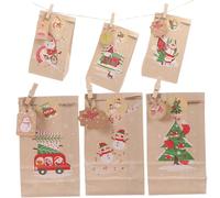 AKOOSY Christmas Advent Drawstring Bags Kraft Paper Hanging Candy Pouches with Festive Patterns and Tear-resistant Xmas Packaging for Cookies Snacks and Small