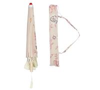 AKOOSY Classical Chinese Dance Prop Umbrella with Silk Cloth and Wood Frame, Beige Tassel Parasol for Photography and Art Decoration during Vacations