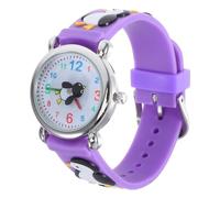 AKOOSY Cute Cartoon Penguin Stainless Steel and PVC Material with Waterproof and Lightweight Design Purple Kids Wrist Watch Toddler Girl Watch for Daily Use and Study